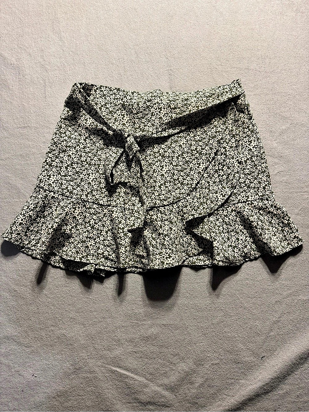 Alter’d State Floral Ruffle Mini Skirt in Green & White